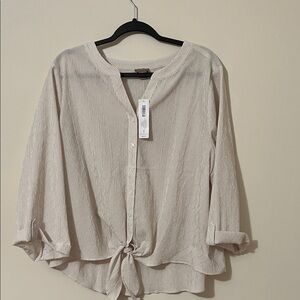 Chico's Beige Button-Down Shirt